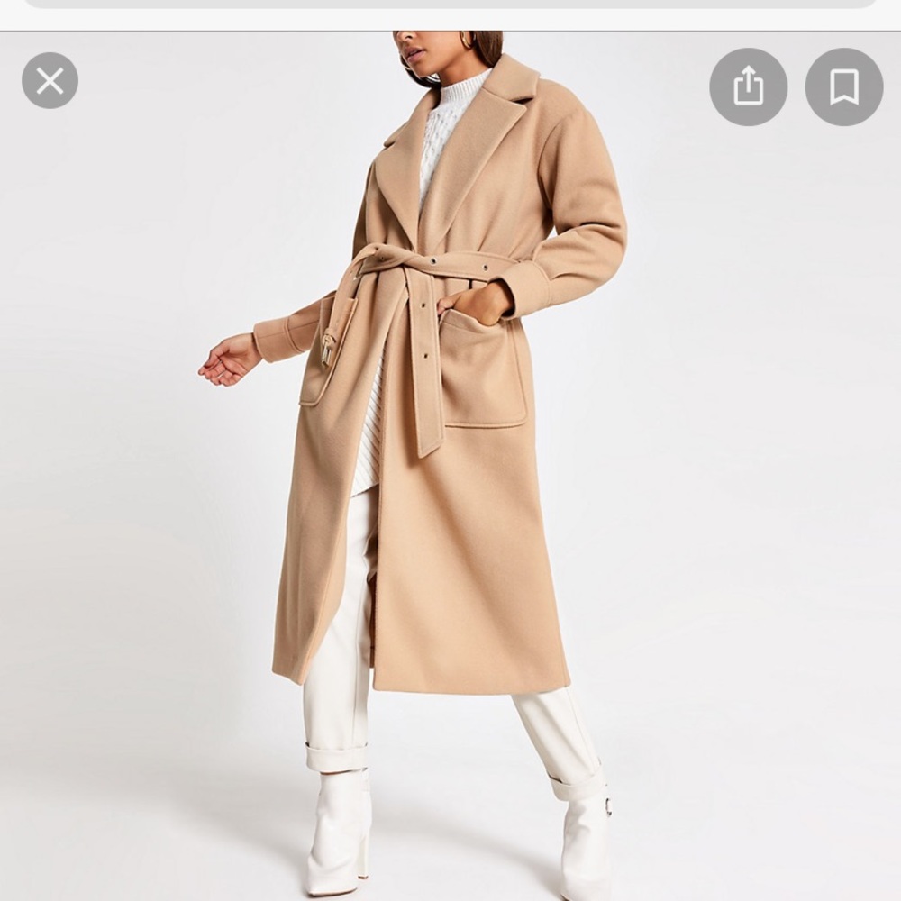 Beige Balloon Long Sleeve belted coat, UK 12/US 8